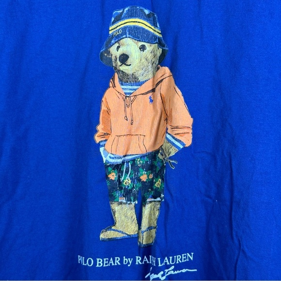 Ralph Lauren Blue Short Sleeve Tee with Bear Graphic Boys Size S - Picture 4 of 5